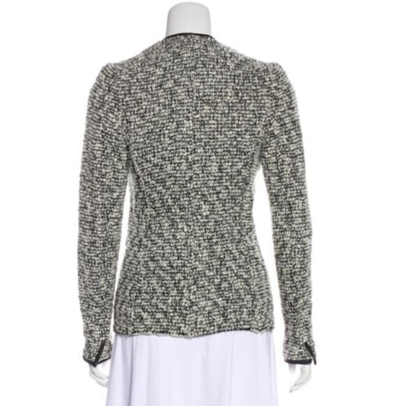 ISABEL MARANT Leather-Trimmed Bouclé Jacket 1 Wool Blend Black White - Picture 3 of 7